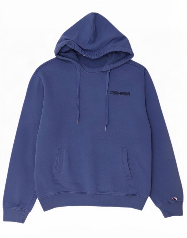 Champion Dame Oversized Hoodie Jumper UK 10 Small Blue Cotton