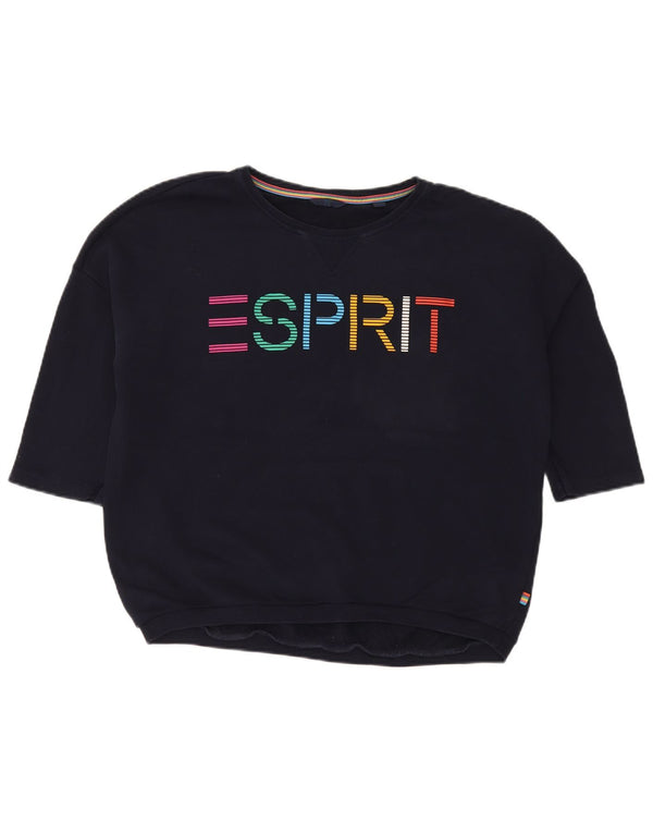 Esprit Dame Grafisk Kortærmet Sweatshirt Jumper UK 18 XL Navy Blue
