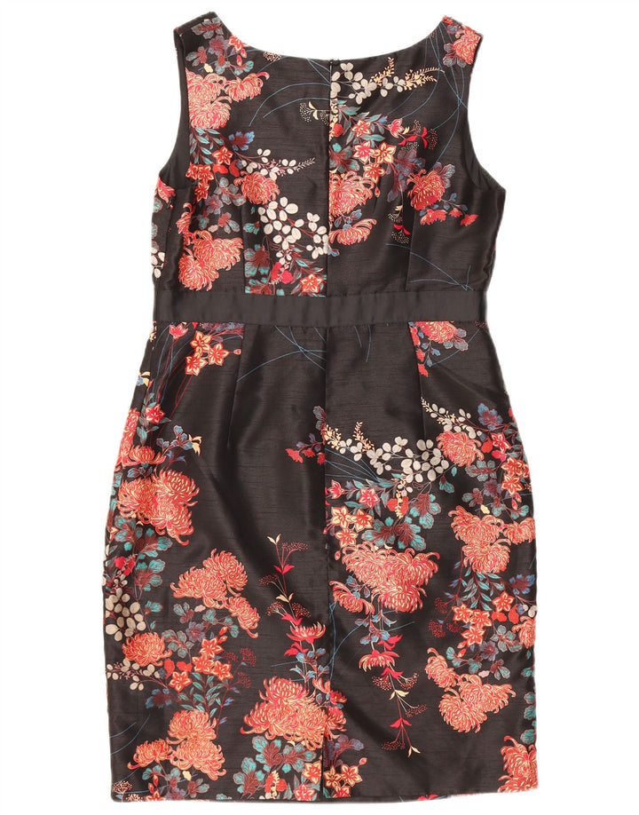 MONSOON Womens Sleeveless Sheath Dress UK 14 Large Black Floral Polyester