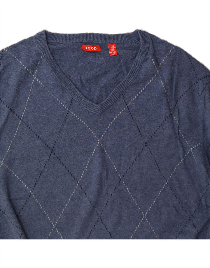 IZOD Herre V-hals sweater 2XL Blå Argyle/Diamant Bomuld