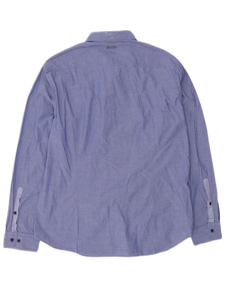 Hugo Boss herreskjorte XL blå plettet bomuld