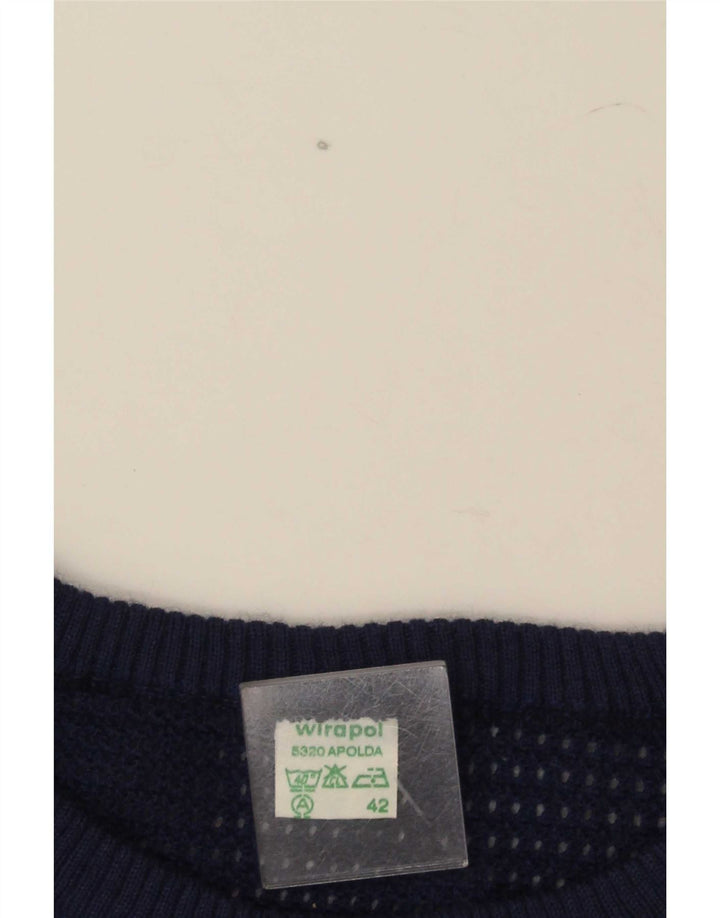 Vintage Dame Boat Neck Jumper Sweater IT 42 Medium Navy Blue Colourblock