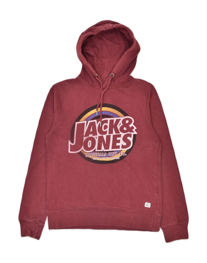 JACK & JONES Mens Graphic Hoodie Jumper Small Maroon Cotton | Vintage | Thrift | Second-Hand | Used Clothing | Messina Hembry 