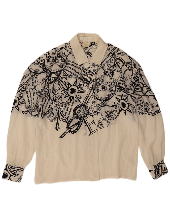 Escada kvinders abstrakt mønster bluse EU 40 Medium Off White