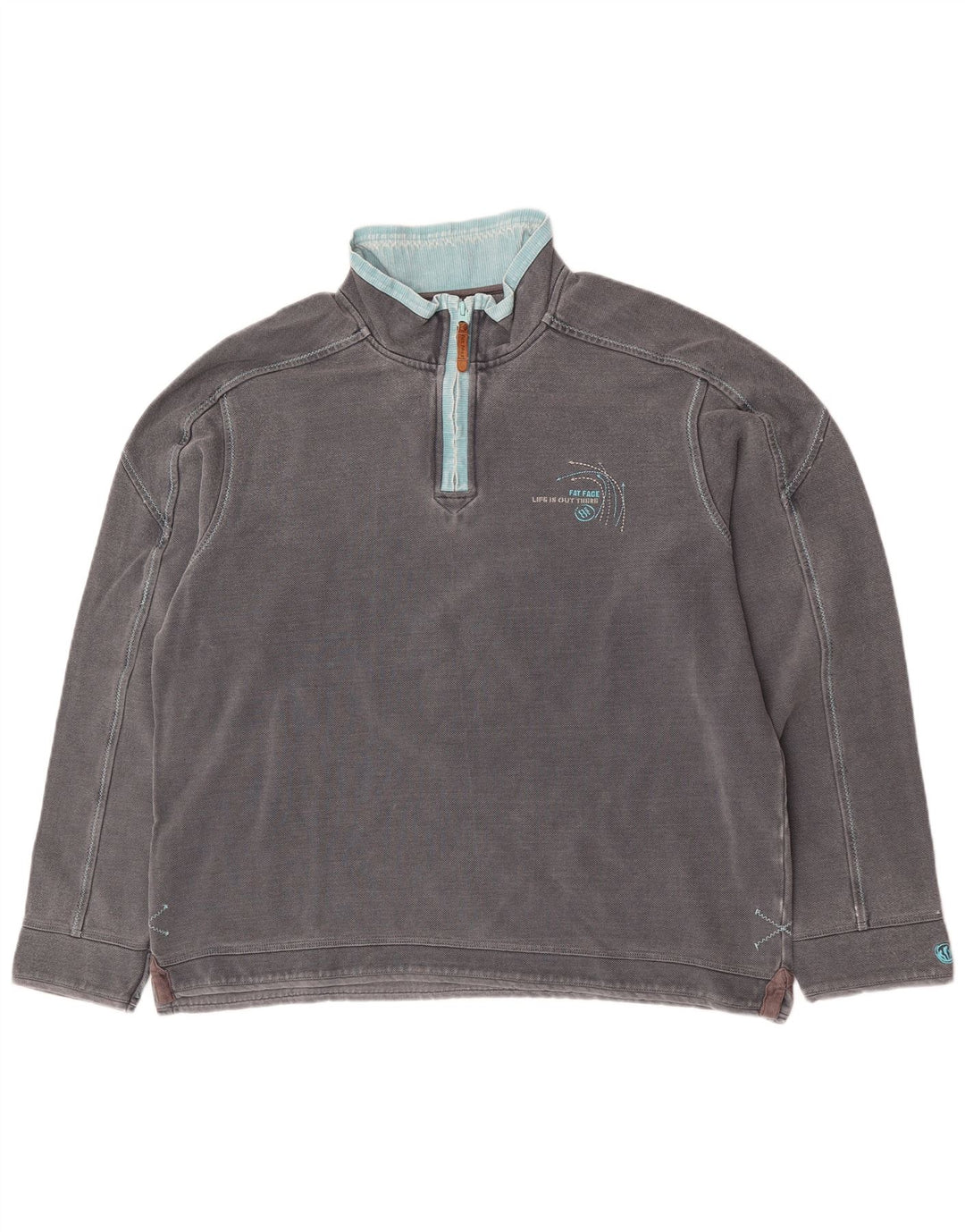 Fat Face Herre Zip Neck Sweatshirt Jumper Stor Grå Bomuld