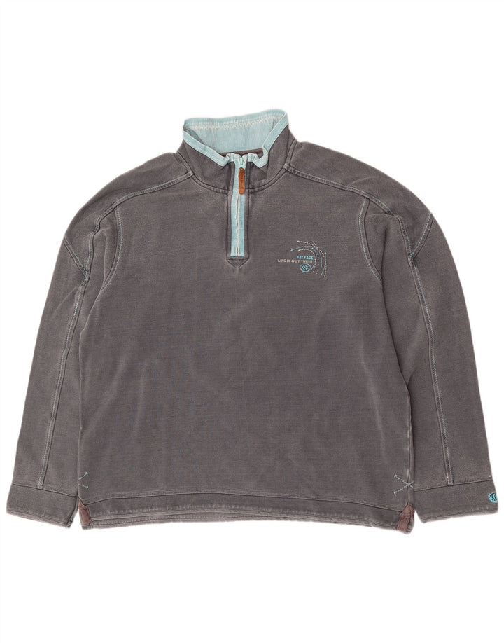 Fat Face Herre Zip Neck Sweatshirt Jumper Stor Grå Bomuld