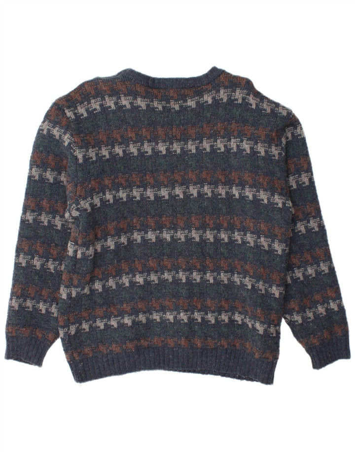 Orvis Herre Boat Neck Jumper Sweater Medium Marineblå Houndstooth Uld