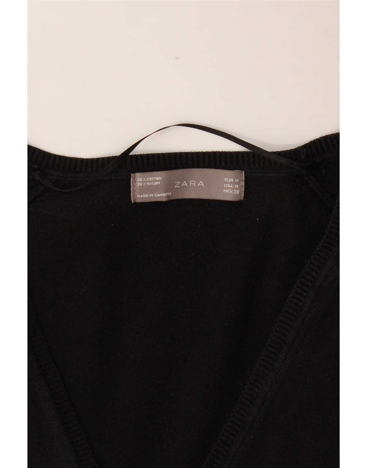 Zara Dame Cardigan Sweater UK 12 Medium Sort Bomuld