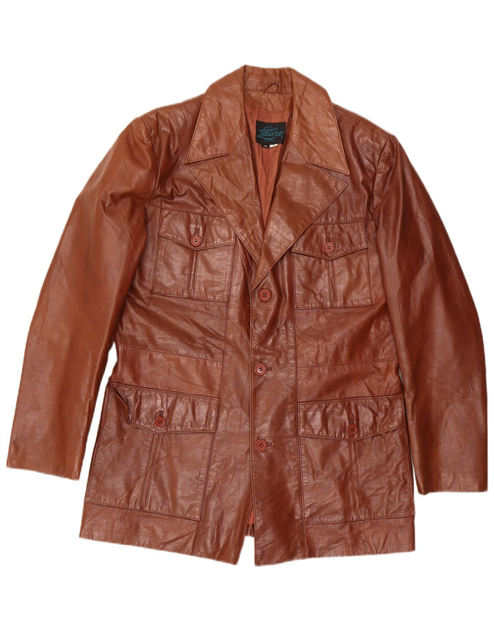 Vintage Herre 3-knaps Læder Blazer Jacket UK 40 Large Brown