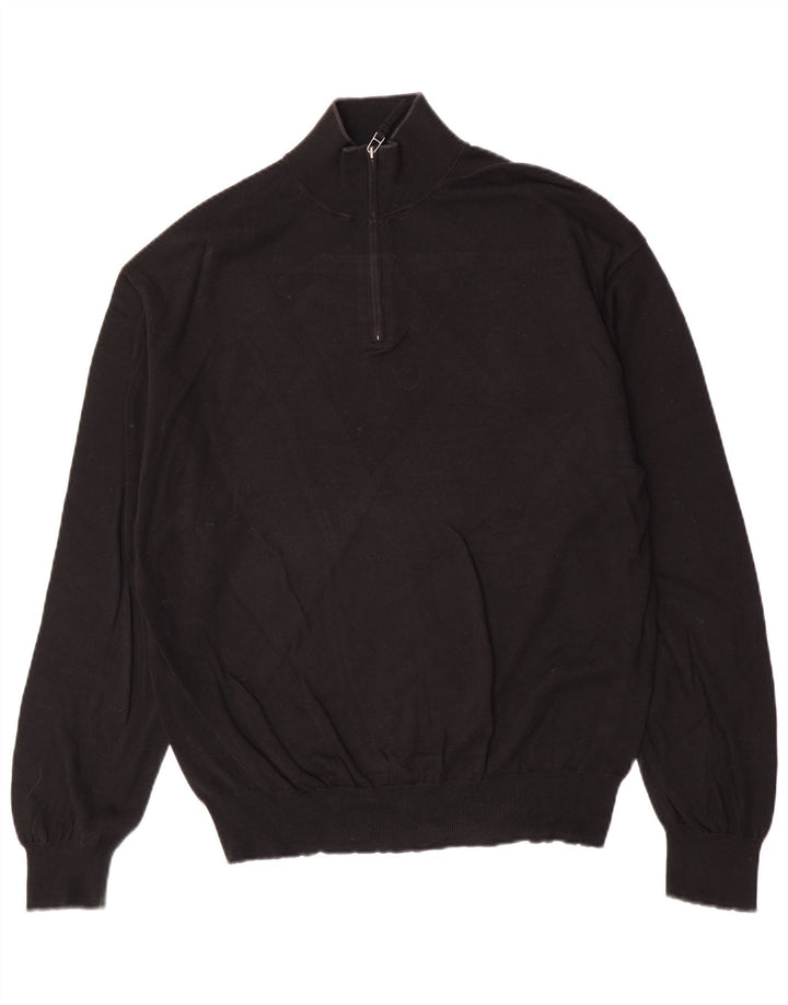 Slam Herre Zip Neck Jumper Sweater Stor Sort Bomuld
