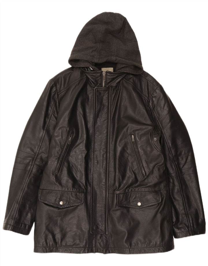 CONBIPEL Læderjakke med hætte til mænd IT 52 XL Sort læder