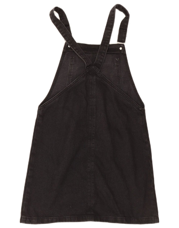 Topshop Dame Denim Dungaree Dress UK 8 Small Black Polyester