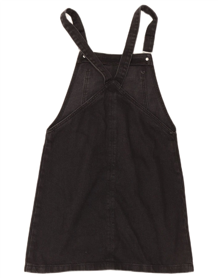 Topshop Dame Denim Dungaree Dress UK 8 Small Black Polyester