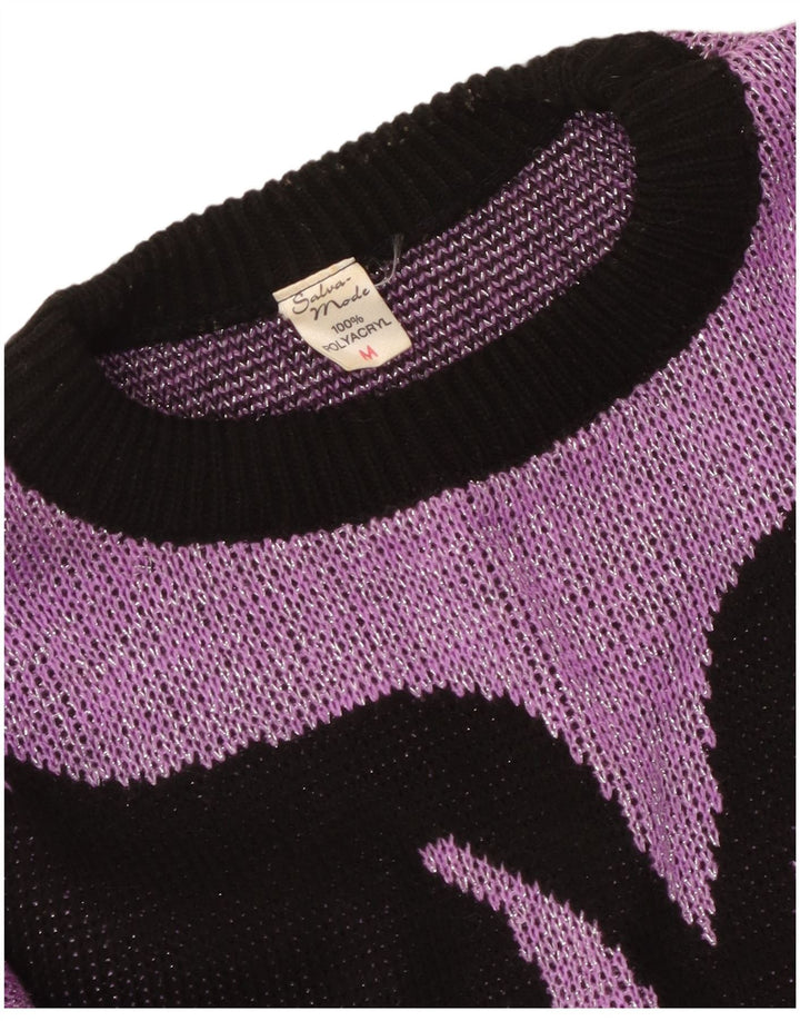 Vintage kvinders abstrakt mønster jumper kjole UK 14 medium lilla