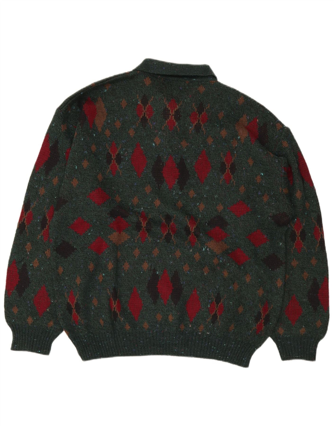 LINEA Herre Polo Neck Jumper Sweater IT 50 Medium Green Argyle/Diamond