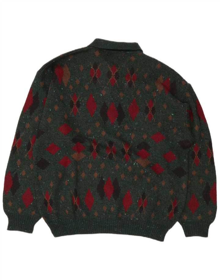 LINEA Herre Polo Neck Jumper Sweater IT 50 Medium Green Argyle/Diamond