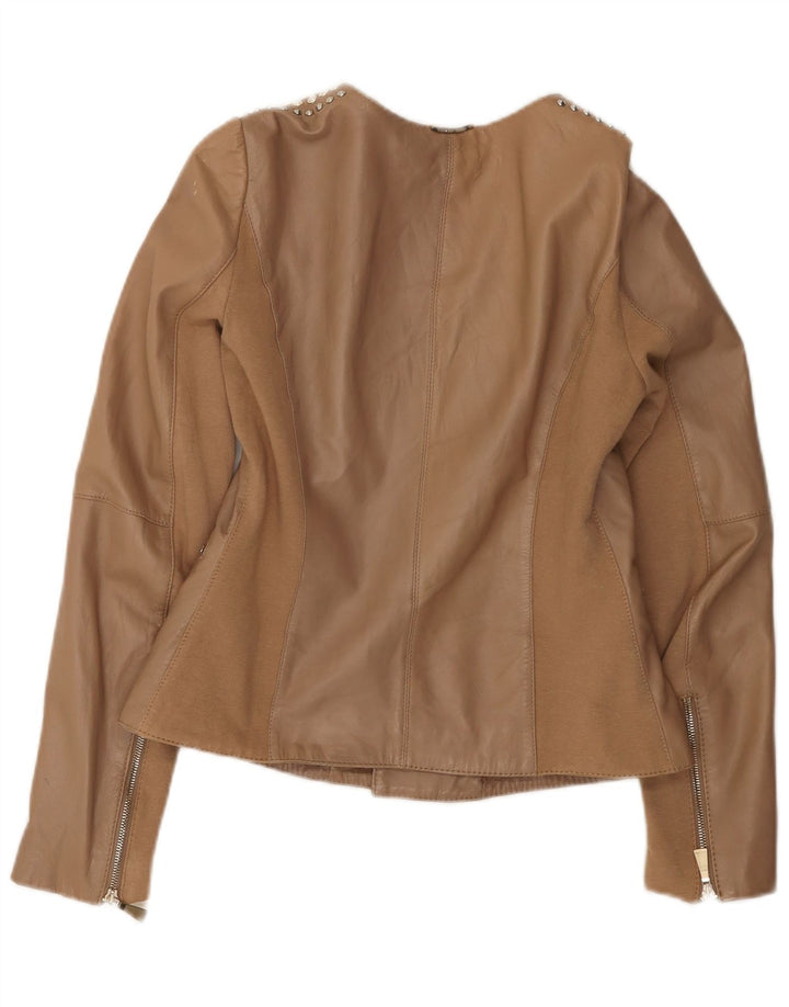 Liu Jo Dame Læder Biker Jacket IT 44 Medium Beige Læder