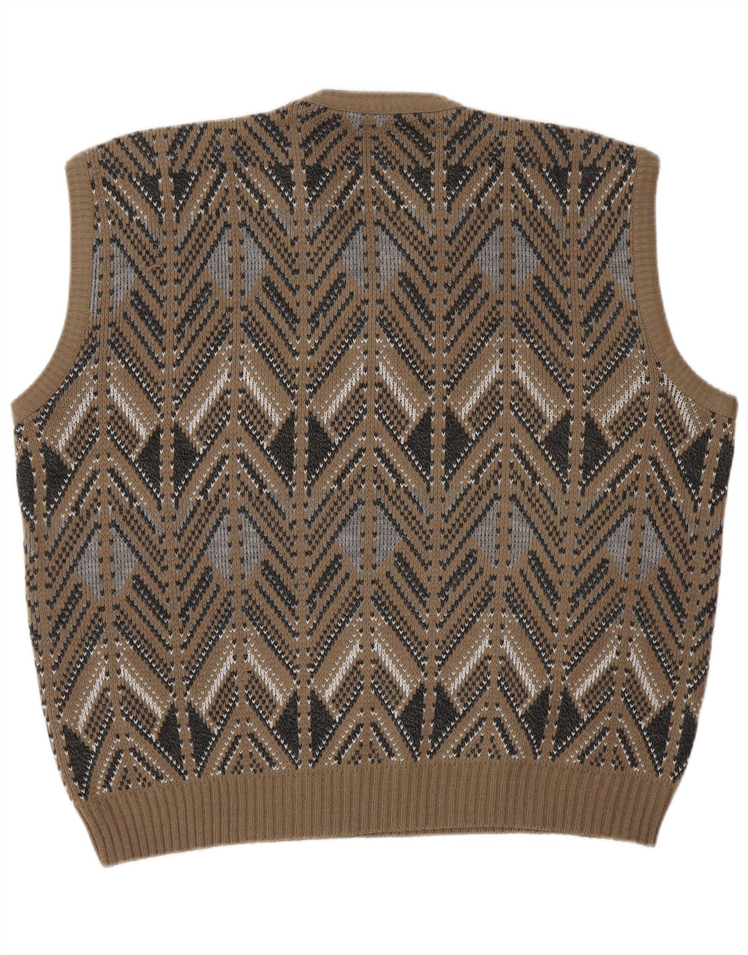 VINTAGE Herrevest Tank Top IT 52 Large Brown Fair Isle