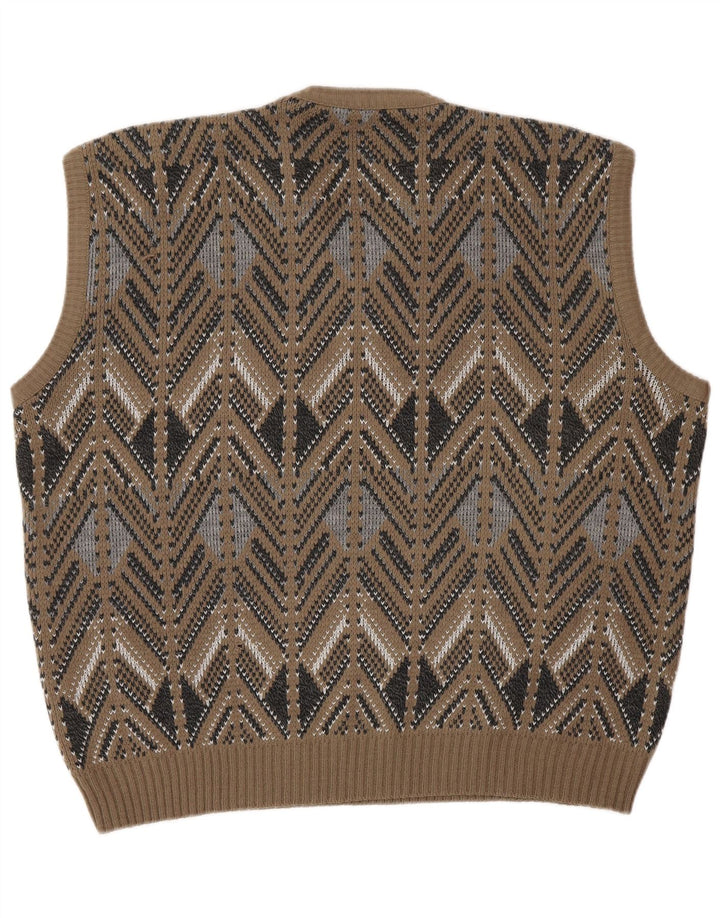 VINTAGE Herrevest Tank Top IT 52 Large Brown Fair Isle