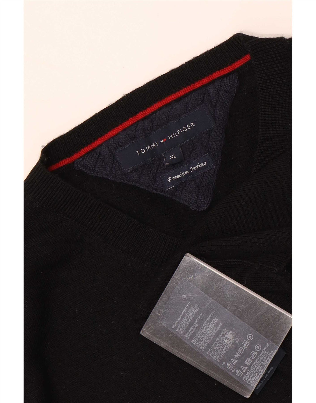 Tommy Hilfiger Herre V-hals sweater XL Sort Uld