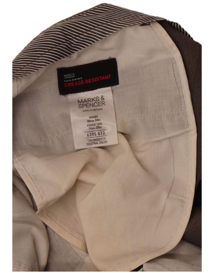 Marks & Spencer Herre Straight Suit Bukser W34 L29 Brun sildeben