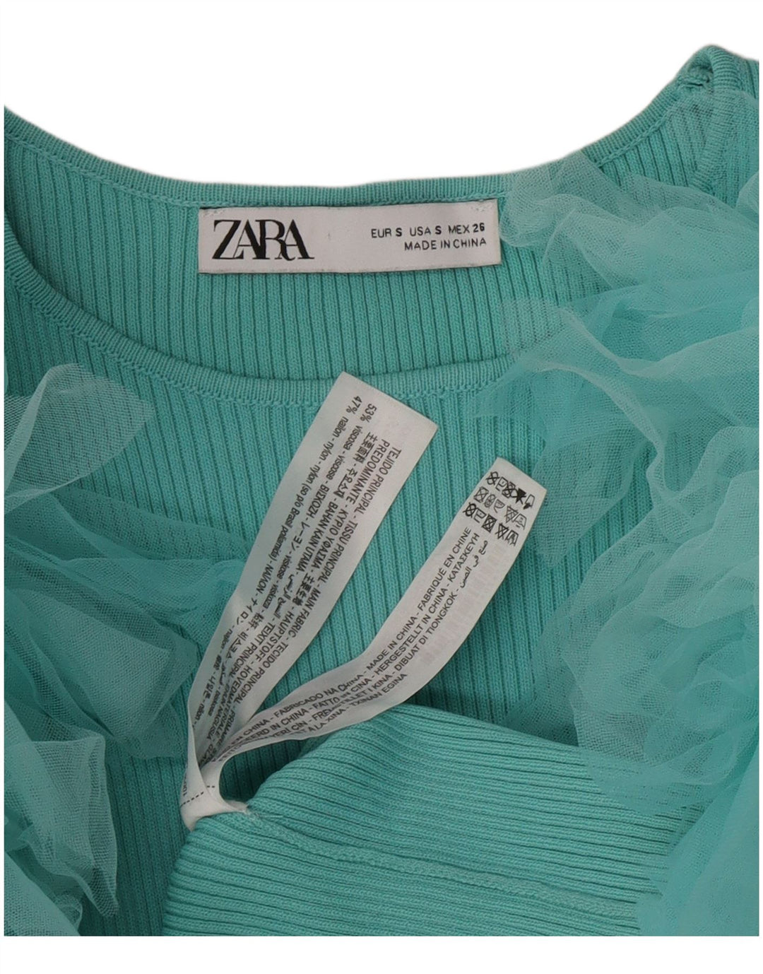 Zara Womens Crop Bluse Top UK 8 Small Turkis Viscose