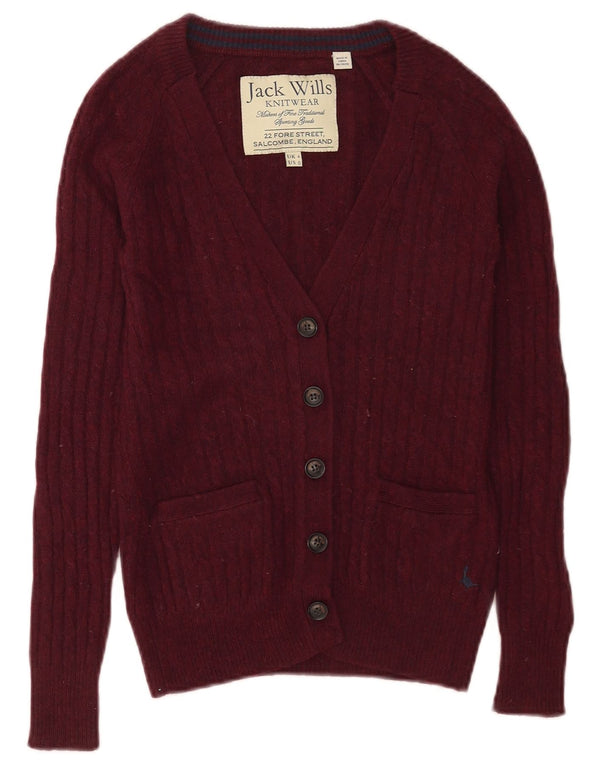 Jack Wills Dame Cardigan Sweater UK 4 XS Burgundy Merino Wool