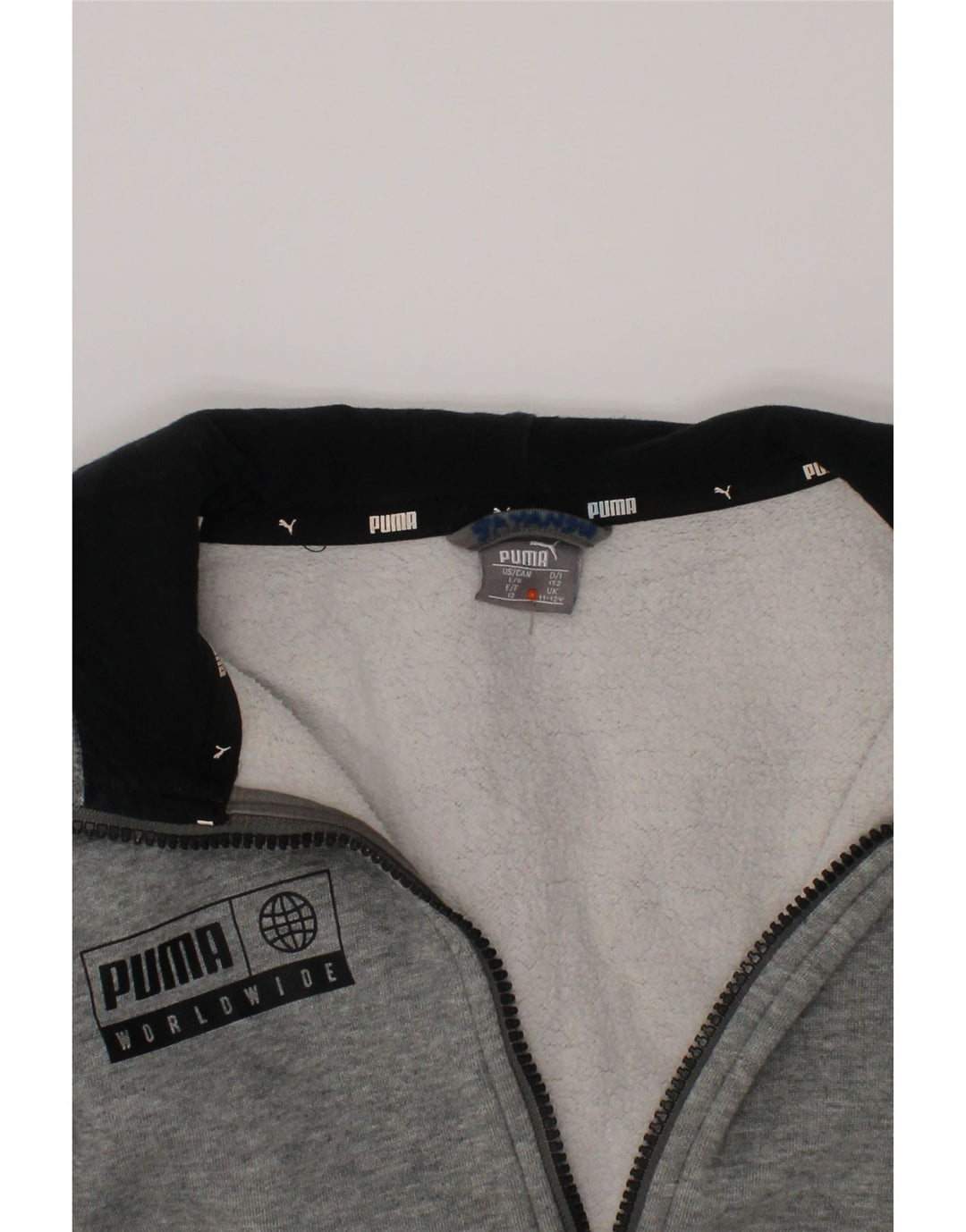 PUMA piger grafisk hættetrøje med lynlås 11-12 år grå bomuld