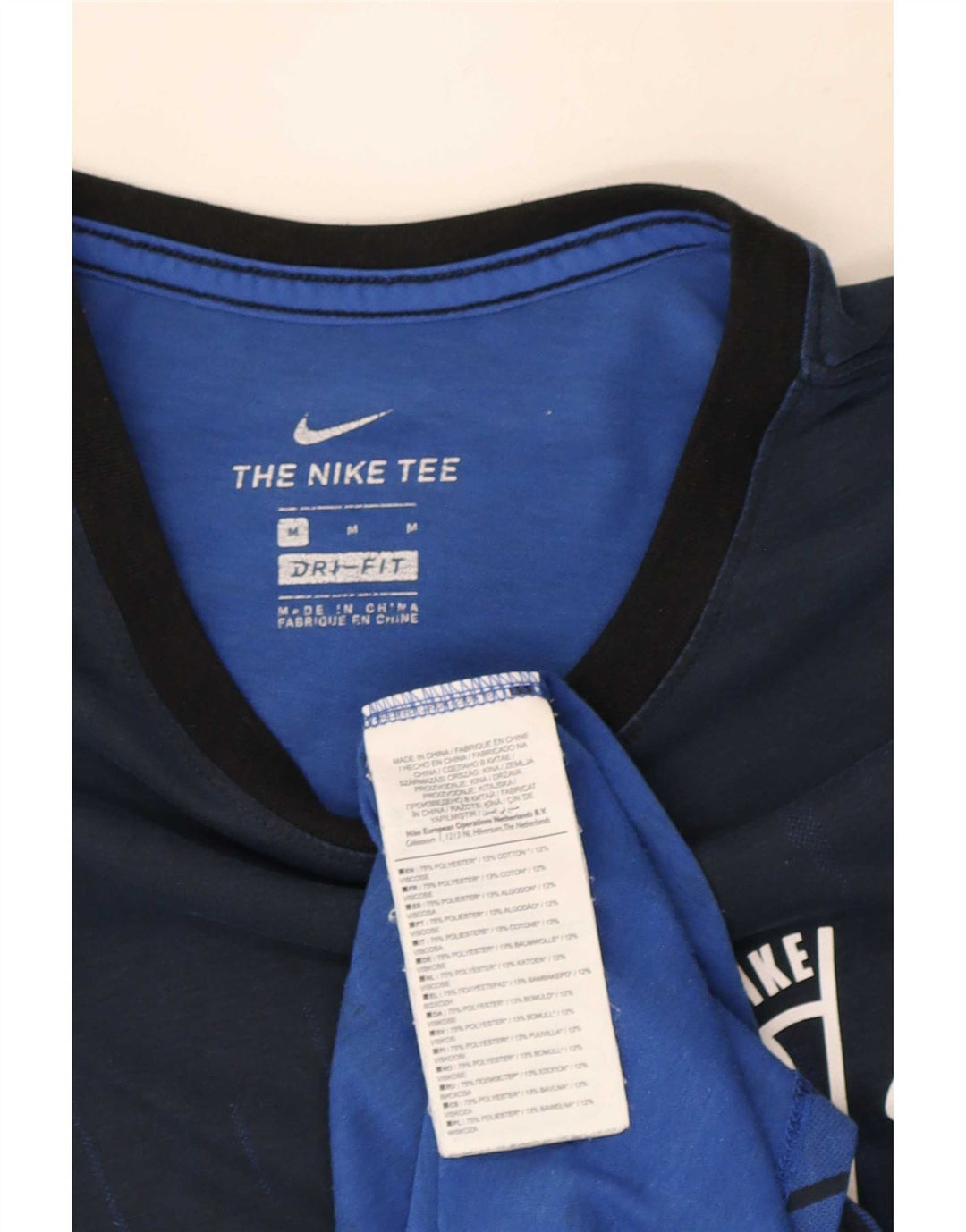 Nike Herre Dri Fit T-shirt Top Medium Blue Colourblock Polyester