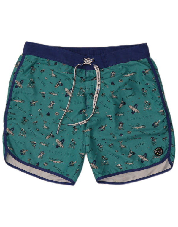 Maui and Sons Mens Abstract Pattern Graphic Swimming Shorts 2XL Green