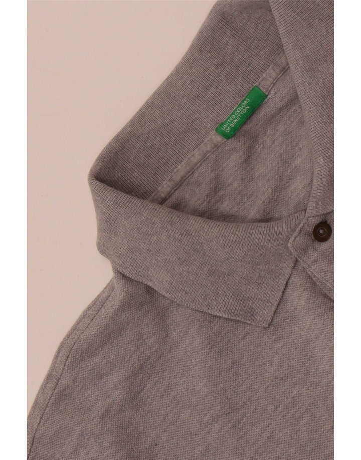 Benetton Herre Polo Shirt Stor Grå Flecked