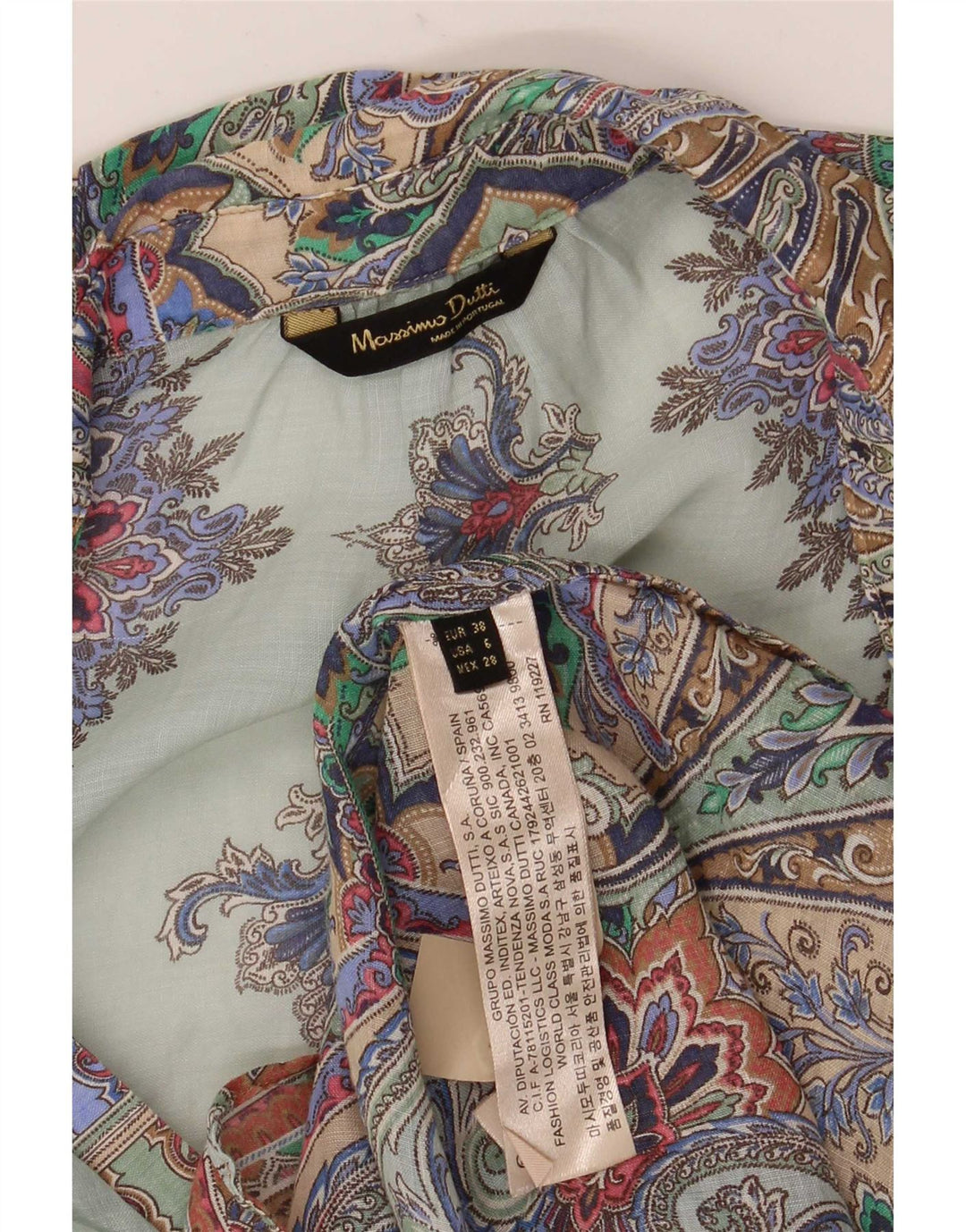 Massimo Dutti Dame Langærmet Bluse Top EU 38 Medium Turkis Paisley