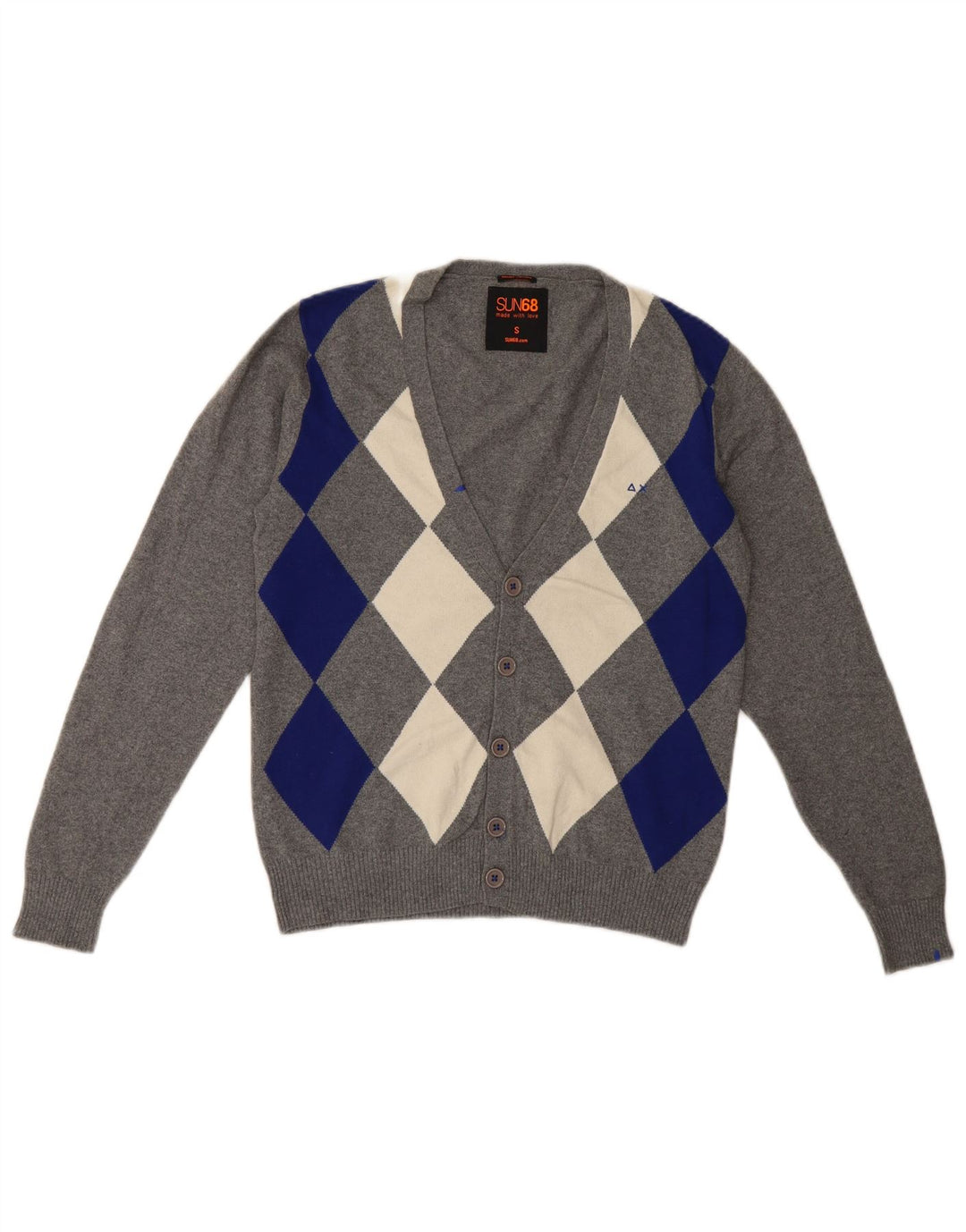 Sun68 Herre Cardigan Sweater Lille Grå Argyle/Diamant Bomuld
