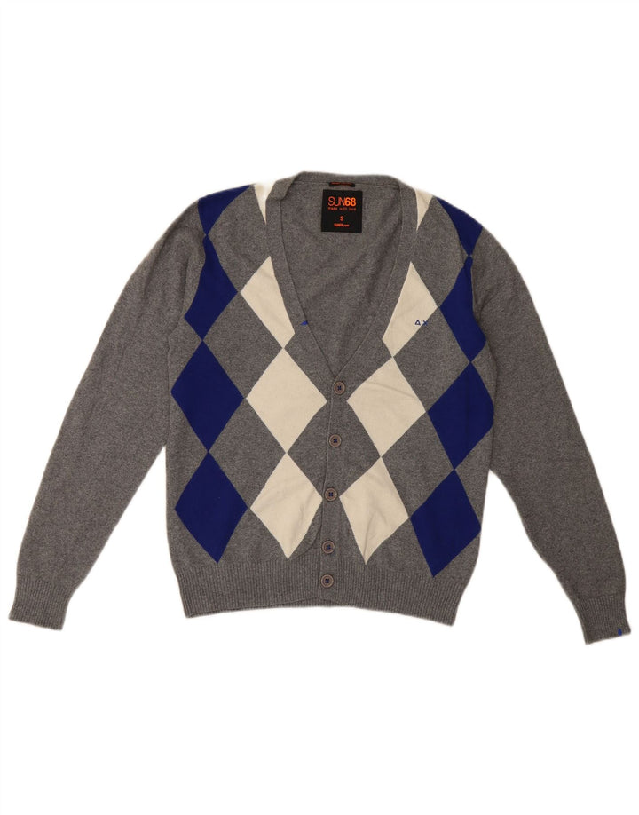 Sun68 Herre Cardigan Sweater Lille Grå Argyle/Diamant Bomuld