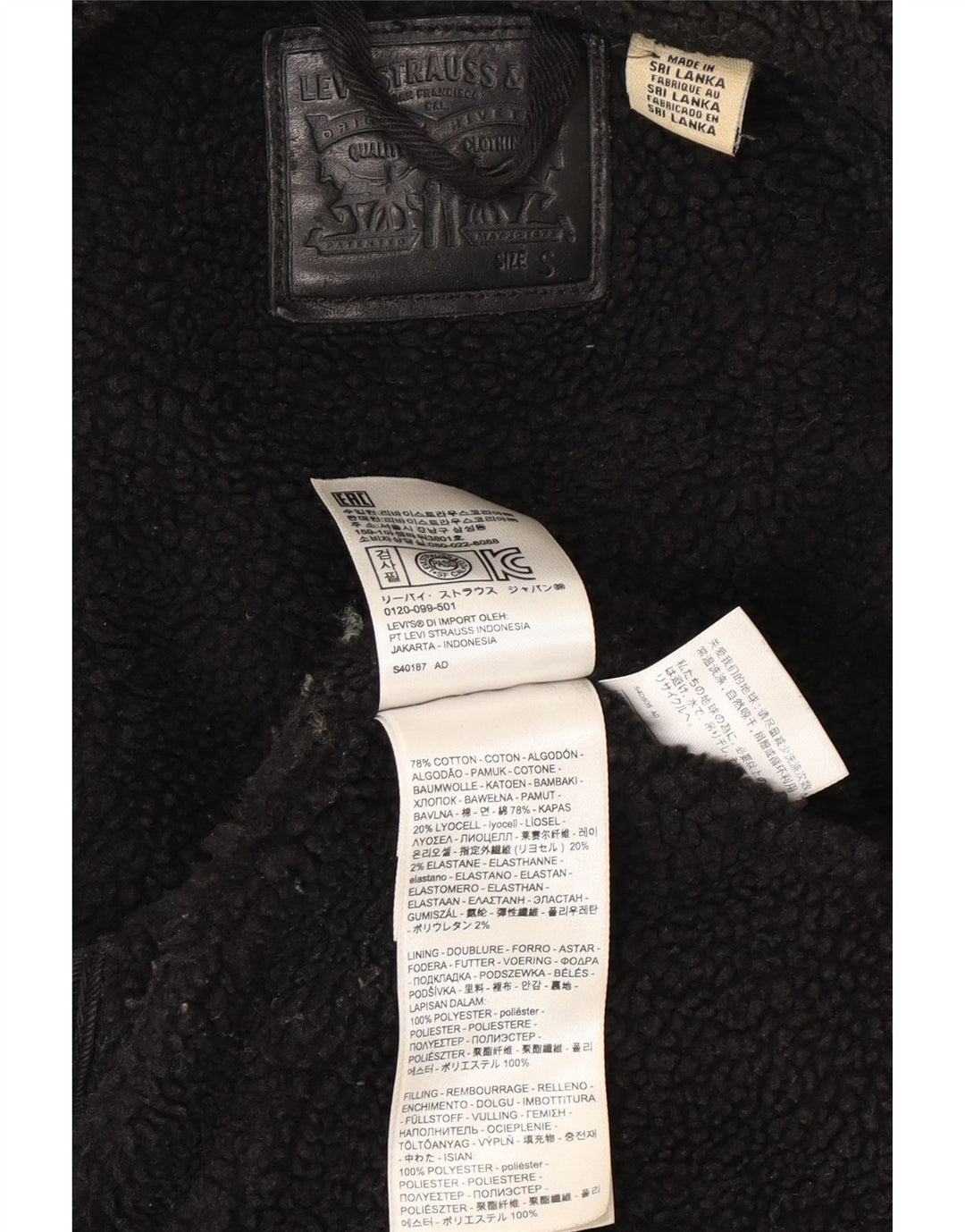 Levi's Dame Denim Sherpa Jacket UK 10 Small Black Bomuld