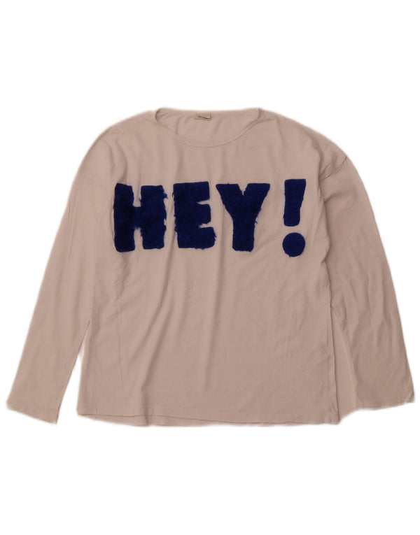 ZARA piger grafisk top langærmet 9-10 år hvid bomuld