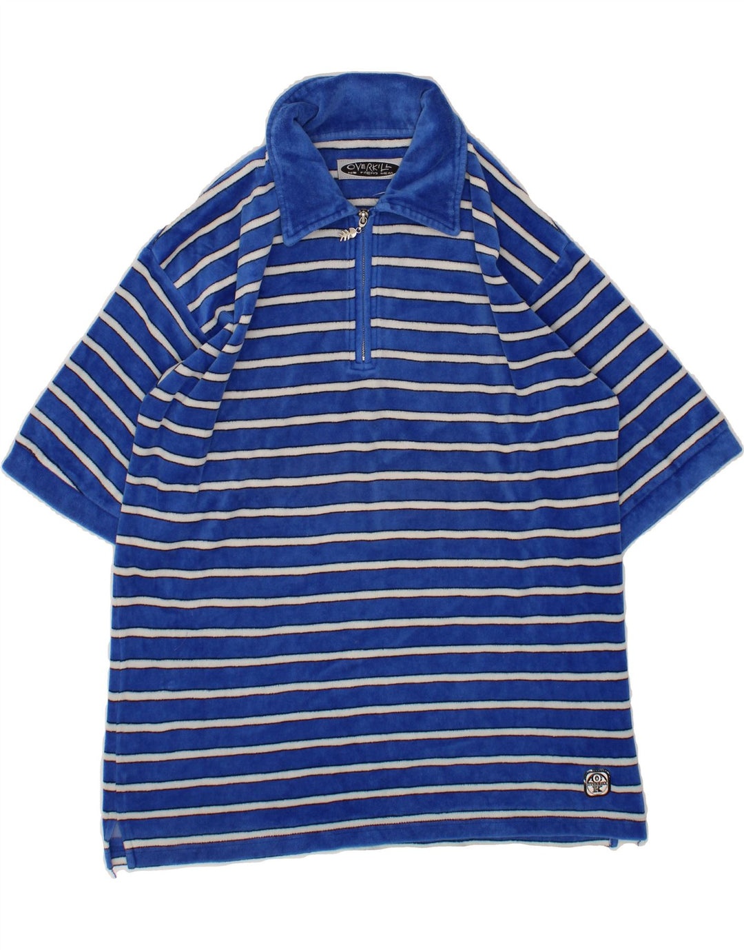 OVERKILL Mens Polo Shirt XL Blue Striped Cotton Vintage Overkill and Second-Hand Overkill from Messina Hembry 