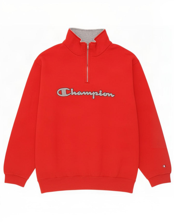 Champion Herre Oversized grafisk lynlås-sweatshirt Jumper Medium Rød