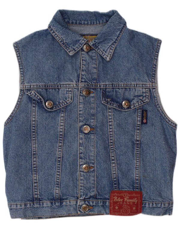 Benetton Girls Blue Family Crop Denim Gilet 10-11 år Medium Blue Cotton