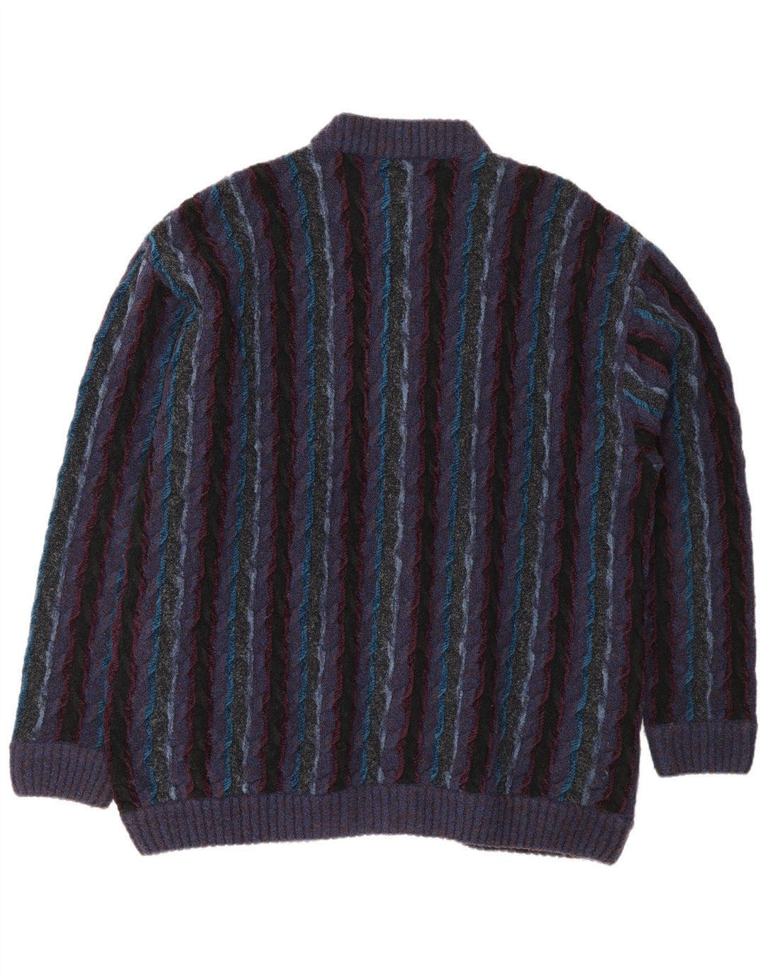 Fiume Herre Regular Fit Cardigan Sweater XL Lilla stribet uld