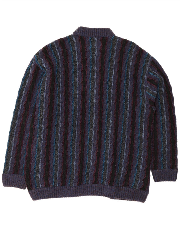 Fiume Herre Regular Fit Cardigan Sweater XL Lilla stribet uld