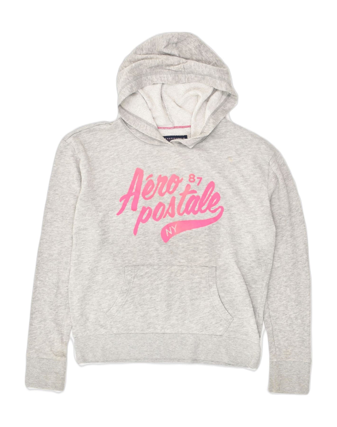 AEROPOSTALE Womens Graphic Hoodie Jumper UK 14 Medium Grey Cotton | Vintage Aeropostale | Thrift | Second-Hand Aeropostale | Used Clothing | Messina Hembry 