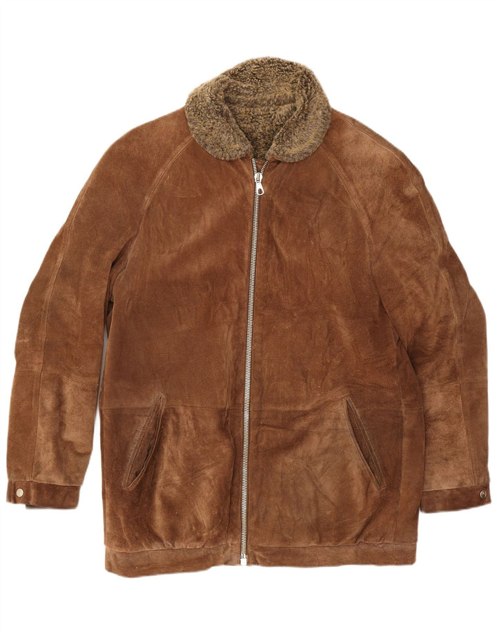 Vintage herre ruskind shearling jakke UK 38 medium brunt læder