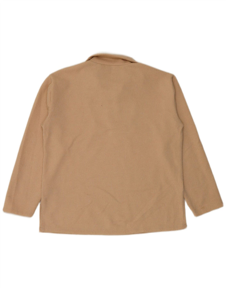 Zara Womens Zip Neck Top Langærmet UK 16 Large Beige Polyester