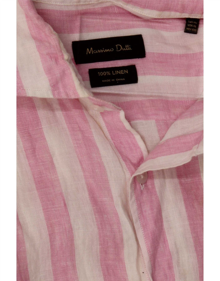 Massimo Dutti Herreskjorte XL Pink Stribet hør