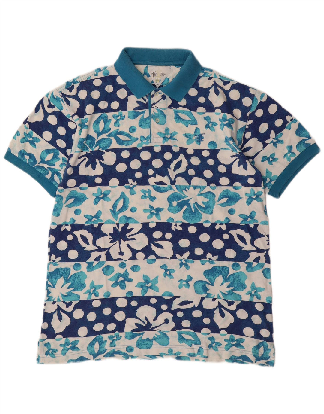 VINTAGE Polo Shirt til mænd 2XL Blå Blomsterbomuld