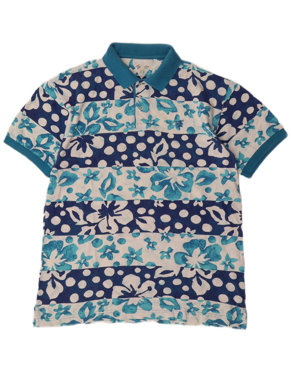 VINTAGE Polo Shirt til mænd 2XL Blå Blomsterbomuld