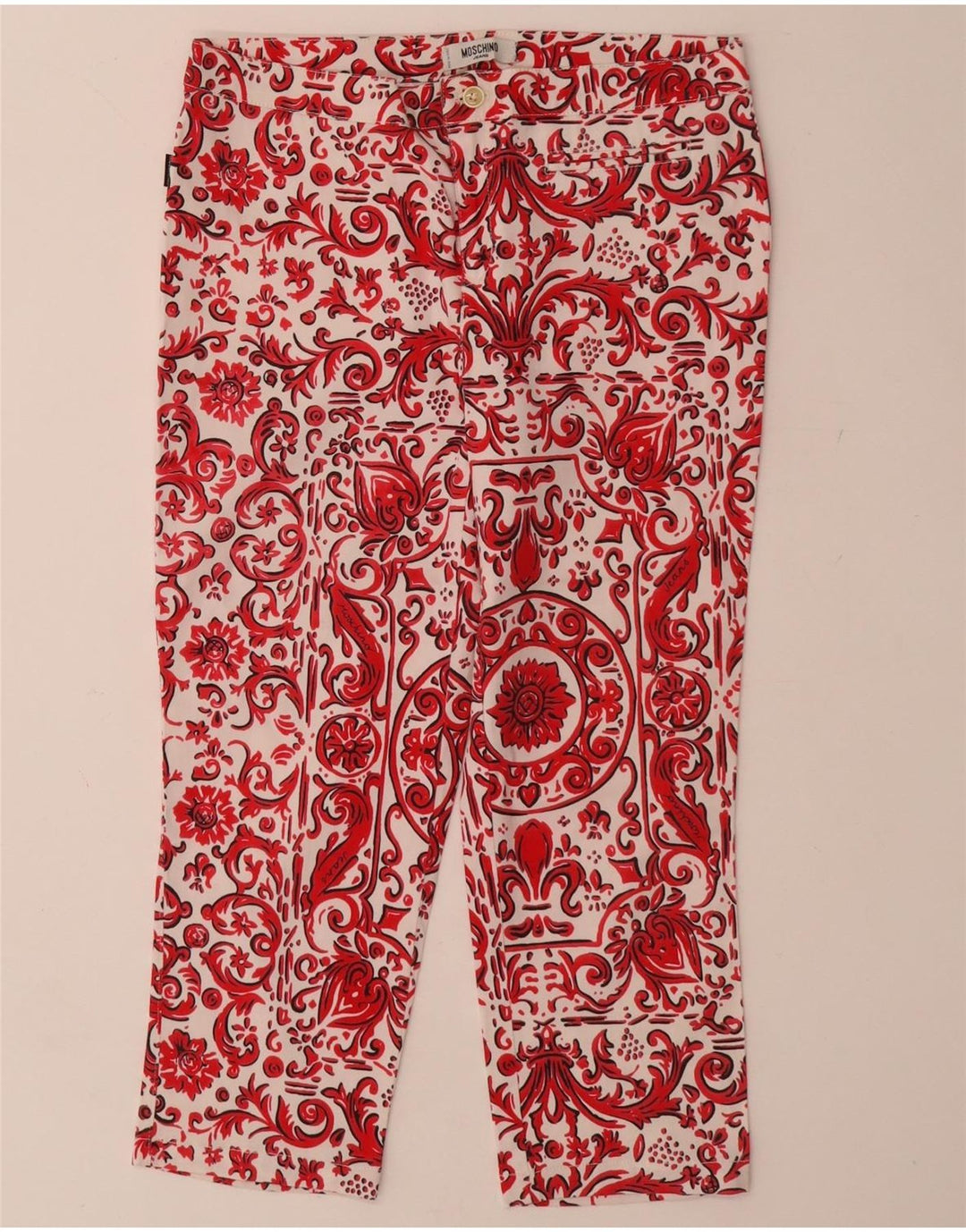MOSCHINO Lige Capri-bukser til kvinder UK 12 Medium W28 L21 Red Paisley