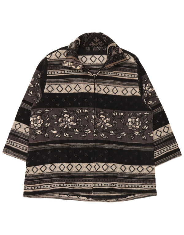 Vintage Womens Longline Fleece Jacket UK 20 2XL Grey Fair Isle