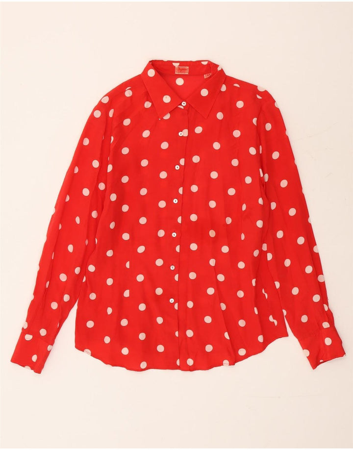 Vintage Dame Shirt Bluse IT 48 XL Rød Polka Dot Silke